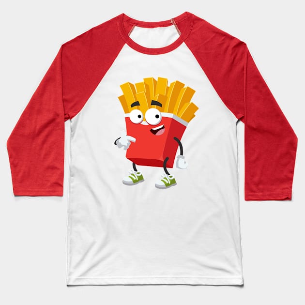 cartoon paper packaging french fries mascot showing himself Baseball T-Shirt by VizRad